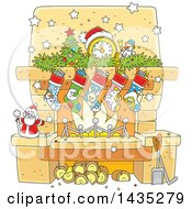 Cartoon Decorated Christmas Fireplace Hearth