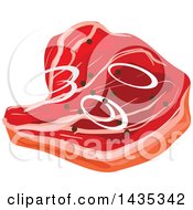 Poster, Art Print Of Beef Steak Or Pork Chop With Onion Slices And Peppercorns