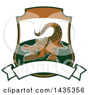 Poster, Art Print Of Big Game Hunting Design Of A Crocodile Or Alligator Over A Shield And Banner