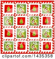 Poster, Art Print Of Christmas Background Of Stockings And Tree Tiles In Candy Cane Frames