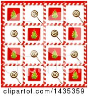 Poster, Art Print Of Christmas Background Of Lolipop And Tree Tiles In Candy Cane Frames