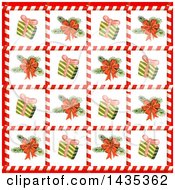 Poster, Art Print Of Christmas Tile Background Of Gifts And Tree Branches In Candy Cane Frames