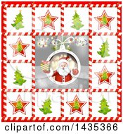 Poster, Art Print Of Christmas Santa Bordered In Trees In Candy Cane Frames