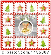 Poster, Art Print Of Christmas Bauble With Lights And Bells Bordered In Trees In Candy Cane Frames