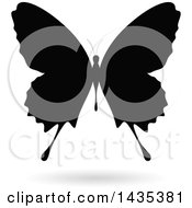Clipart Of A Black Silhouetted Butterfly With A Shadow Royalty Free Vector Illustration