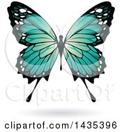 Clipart Of A Turquoise Butterfly With A Shadow Royalty Free Vector Illustration
