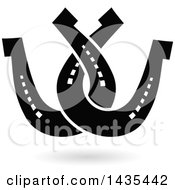 Clipart Of Crossed Black And White Horseshoes And A Shadow Royalty Free Vector Illustration