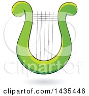Clipart Of A Floating Green Lyre Harp Instrument And A Shadow Royalty Free Vector Illustration