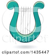 Clipart Of A Floating Turquoise Lyre Harp Instrument And A Shadow Royalty Free Vector Illustration