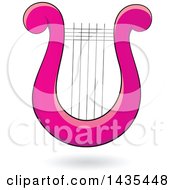 Clipart Of A Floating Pink Lyre Harp Instrument And A Shadow Royalty Free Vector Illustration