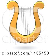 Clipart Of A Floating Yellow Lyre Harp Instrument And A Shadow Royalty Free Vector Illustration