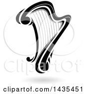 Clipart Of A Floating Black Harp With A Shadow Royalty Free Vector Illustration