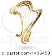 Clipart Of A Floating Gold Harp With A Shadow Royalty Free Vector Illustration