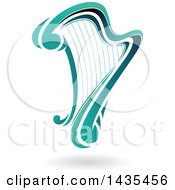 Clipart Of A Floating Turquoise Harp With A Shadow Royalty Free Vector Illustration