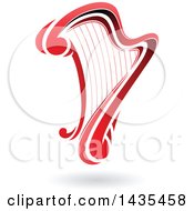 Clipart Of A Floating Red Harp With A Shadow Royalty Free Vector Illustration