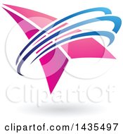 Clipart Of A Pink Arrow With Blue Swooshes And A Shadow Royalty Free Vector Illustration