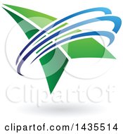 Clipart Of A Green Arrow With Blue Swooshes And A Shadow Royalty Free Vector Illustration