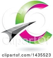Clipart Of An Abstract Black Green And Pink Letter C Design With A Shadow Royalty Free Vector Illustration