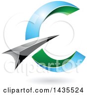 Clipart Of An Abstract Black Blue And Green Letter C Design With A Shadow Royalty Free Vector Illustration
