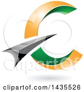 Clipart Of An Abstract Black Green And Orange Letter C Design With A Shadow Royalty Free Vector Illustration
