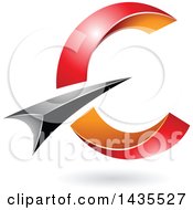 Clipart Of An Abstract Black Red And Orange Letter C Design With A Shadow Royalty Free Vector Illustration
