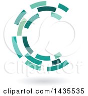Clipart Of A Green Abstract Floating Letter C Made Of Triangles With A Shadow Royalty Free Vector Illustration