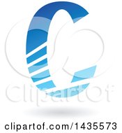 Clipart Of A Floating Letter C Design With Stripes And With A Shadow Royalty Free Vector Illustration