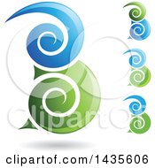 Clipart Of Floating Abstract Swirly Capital Letter B Designs With Shadows Royalty Free Vector Illustration