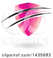 Clipart Of A Floating Pink Shield With Black Swooshes And A Shadow Royalty Free Vector Illustration