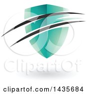 Clipart Of A Floating Turquoise Shield With Black Swooshes And A Shadow Royalty Free Vector Illustration by cidepix
