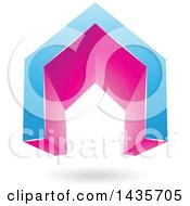 Poster, Art Print Of 3d Floating Abstract Blue And Pink House Or Gate Design With A Shadow