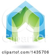 Poster, Art Print Of 3d Floating Abstract Blue And Green House Or Gate Design With A Shadow