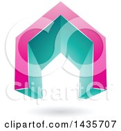 Clipart Of A 3d Floating Abstract Pink And Turquoise House Or Gate Design With A Shadow Royalty Free Vector Illustration