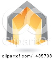 Poster, Art Print Of 3d Floating Abstract Gray And Orange House Or Gate Design With A Shadow