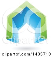 Poster, Art Print Of 3d Floating Abstract Green And Blue House Or Gate Design With A Shadow