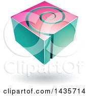 Poster, Art Print Of 3d Abstract Floating Turquoise And Pink Cube With A Spiral Over A Shadow