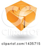 Poster, Art Print Of 3d Abstract Floating Orange Cube With A Spiral Over A Shadow