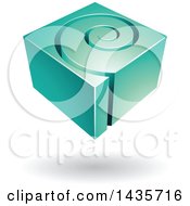 Poster, Art Print Of 3d Abstract Floating Turquoise Cube With A Spiral Over A Shadow