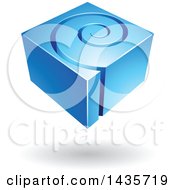 Poster, Art Print Of 3d Abstract Floating Blue Cube With A Spiral Over A Shadow