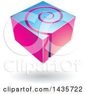 Poster, Art Print Of 3d Abstract Floating Pink And Blue Cube With A Spiral Over A Shadow
