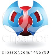 Poster, Art Print Of Blue And Red Futuristic Abstract Shielded Sphere Design With A Shadow