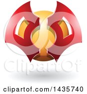 Clipart Of A Red And Yellow Futuristic Abstract Shielded Sphere Design With A Shadow Royalty Free Vector Illustration