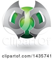 Clipart Of A Gray And Green Futuristic Abstract Shielded Sphere Design With A Shadow Royalty Free Vector Illustration