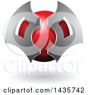 Clipart Of A Gray And Red Futuristic Abstract Shielded Sphere Design With A Shadow Royalty Free Vector Illustration