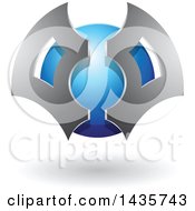 Clipart Of A Gray And Blue Futuristic Abstract Shielded Sphere Design With A Shadow Royalty Free Vector Illustration