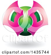 Clipart Of A Pink And Green Futuristic Abstract Shielded Sphere Design With A Shadow Royalty Free Vector Illustration
