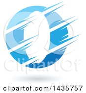 Poster, Art Print Of Gradient Blue Letter O Or Number Zero Design With Speed Or Slash Marks And A Shadow