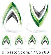 Clipart Of Abstract Black And Green Letter A And V Icon Designs With Shadows Royalty Free Vector Illustration