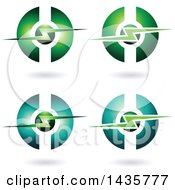 Clipart Of Horizontal Electric Lighting Bolt And Sphere Icons With Shadows Royalty Free Vector Illustration