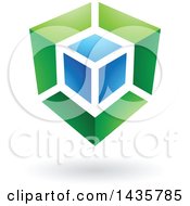 Clipart Of A Green And Blue Cube Design With A Shadow Royalty Free Vector Illustration